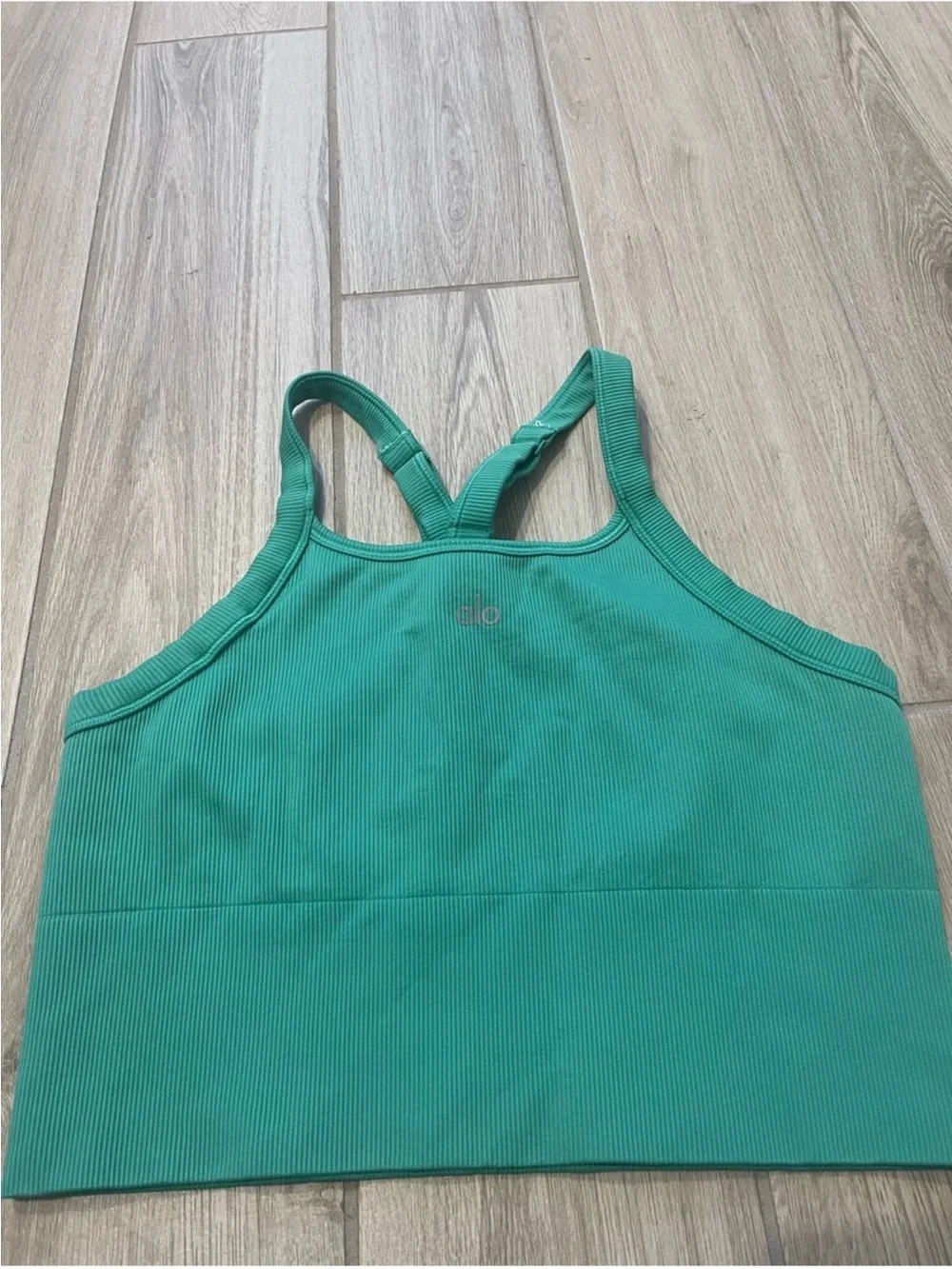 Alo Yoga Ribbed Favorite Bra Tank Top Spruce Green Sz L 12-14 W9730R